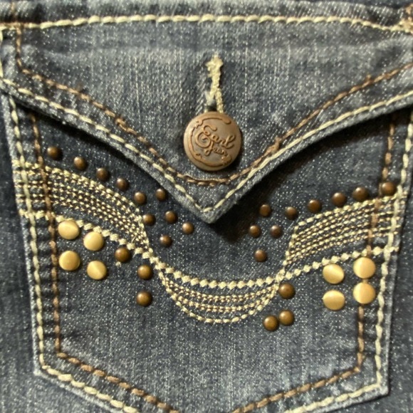 Earl Jean Shorts womens 10 Blue Stretch Denim Dark Wash Heavy Stitching Studded - Picture 6 of 9